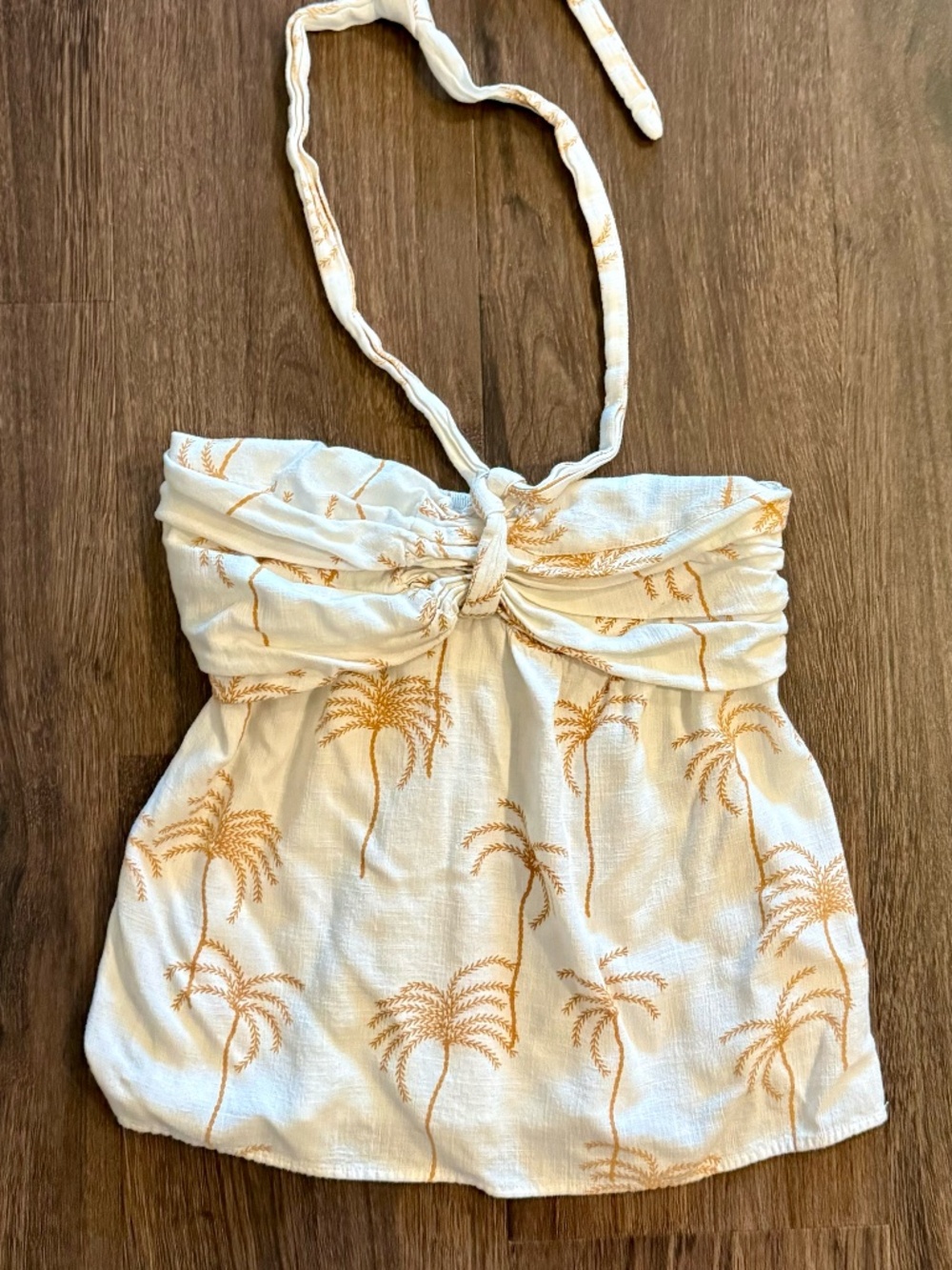 Petal & Pup Women's Amira Strapless Palm Print Top - Off White/Tan - Size L